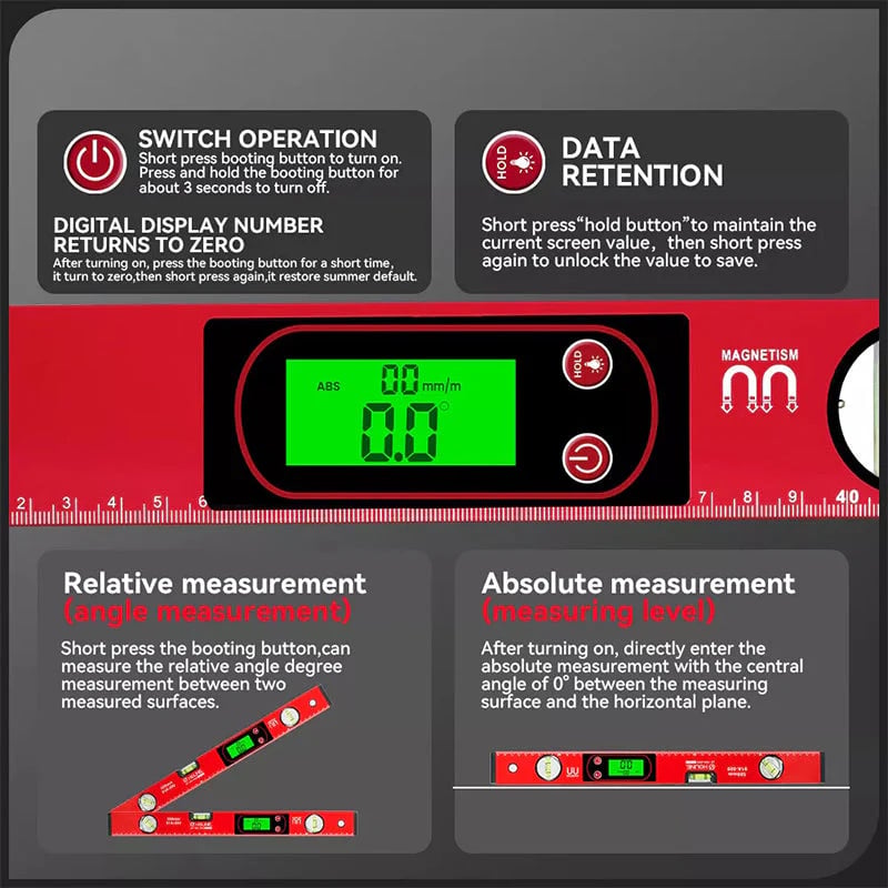 ⏰Multi-Function High Precision Magnetic Level with LCD Digital Display