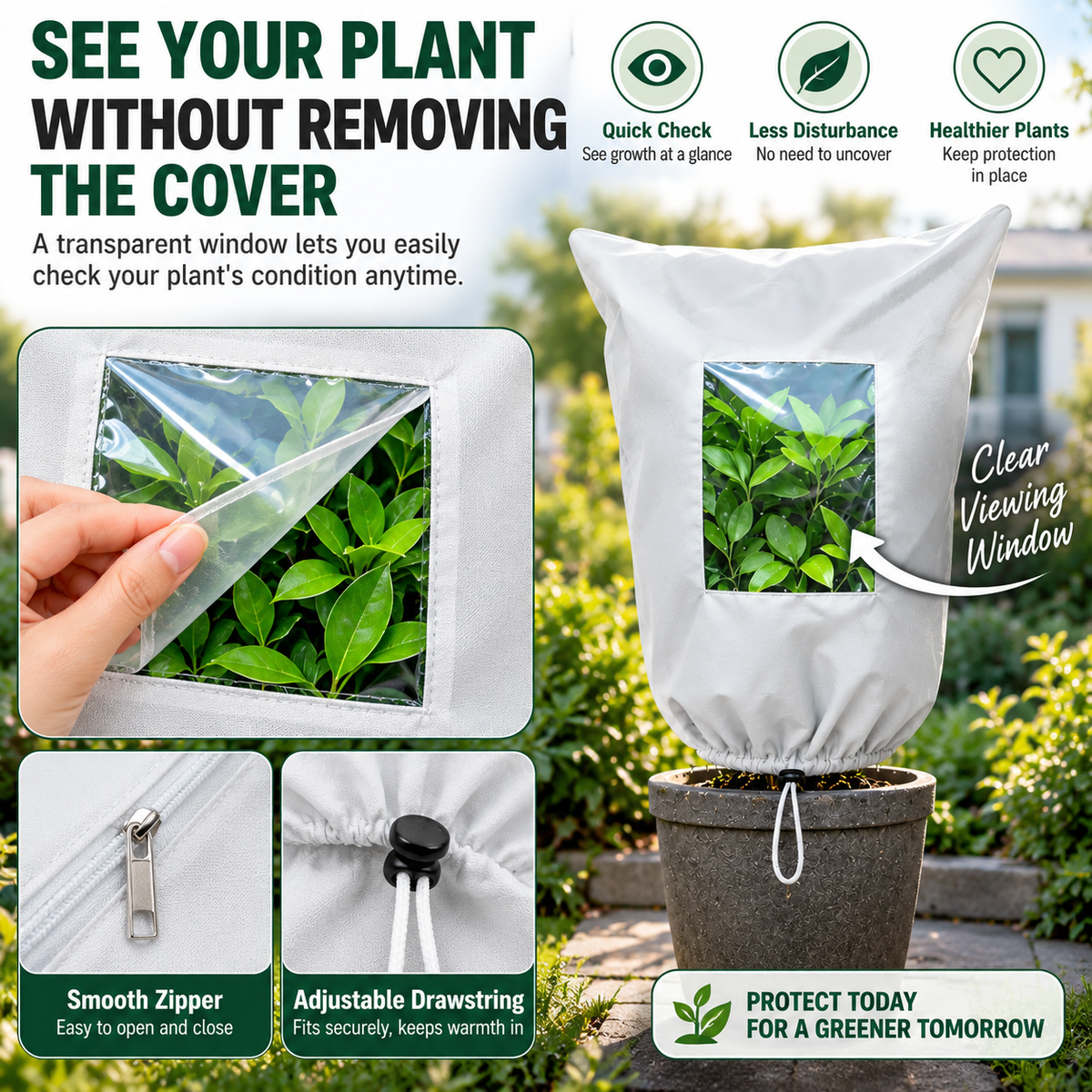 ❄️ Reusable Winter Plant Protection Cover – Frost Guard with Zipper, Drawstring & Clear Viewing Window