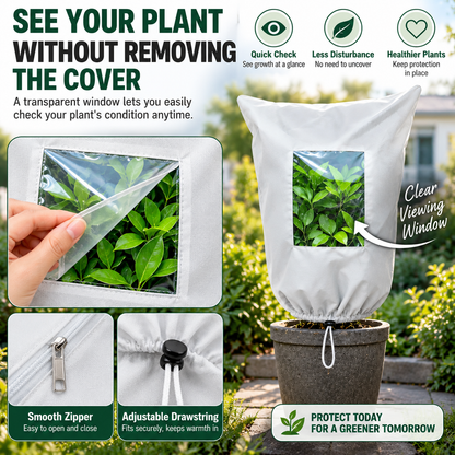 ❄️ Reusable Winter Plant Protection Cover – Frost Guard with Zipper, Drawstring & Clear Viewing Window