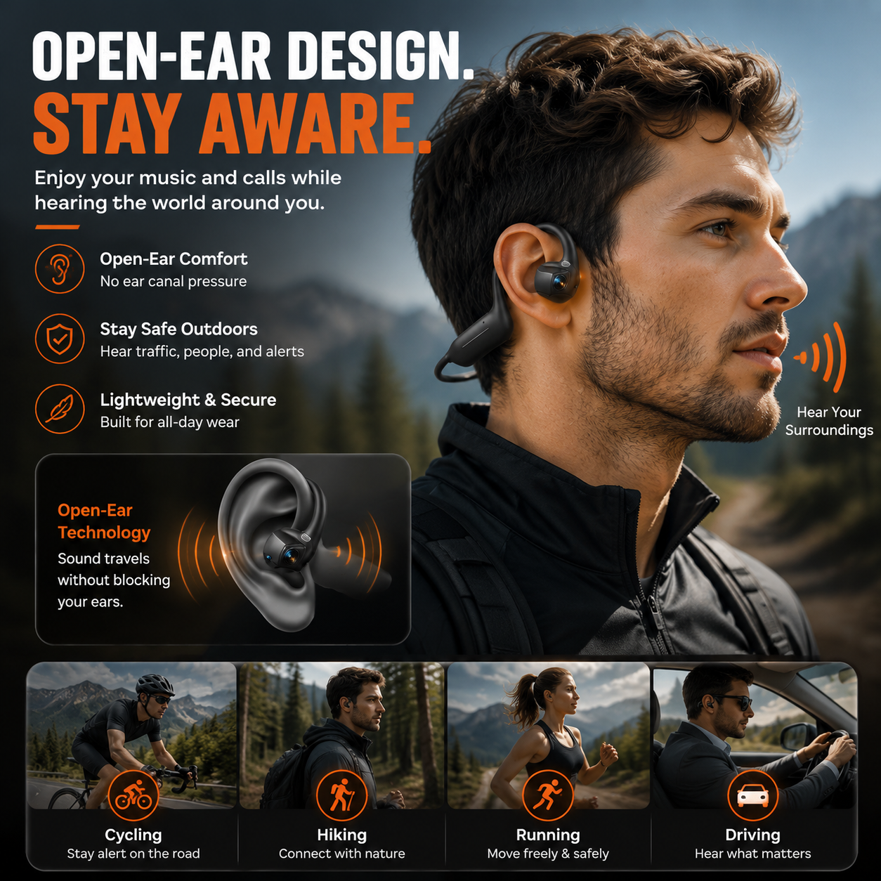 👂8MP Smart Camera Open-Ear Headset – EIS Video, AI Assistance & 12H Battery