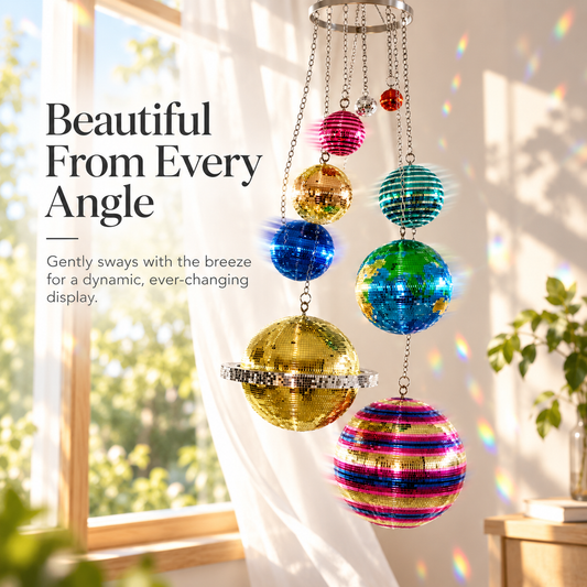 🏳️‍🌈Solar System Disco Ball Hanging Mobile – Colorful Reflective Celestial Room Decor