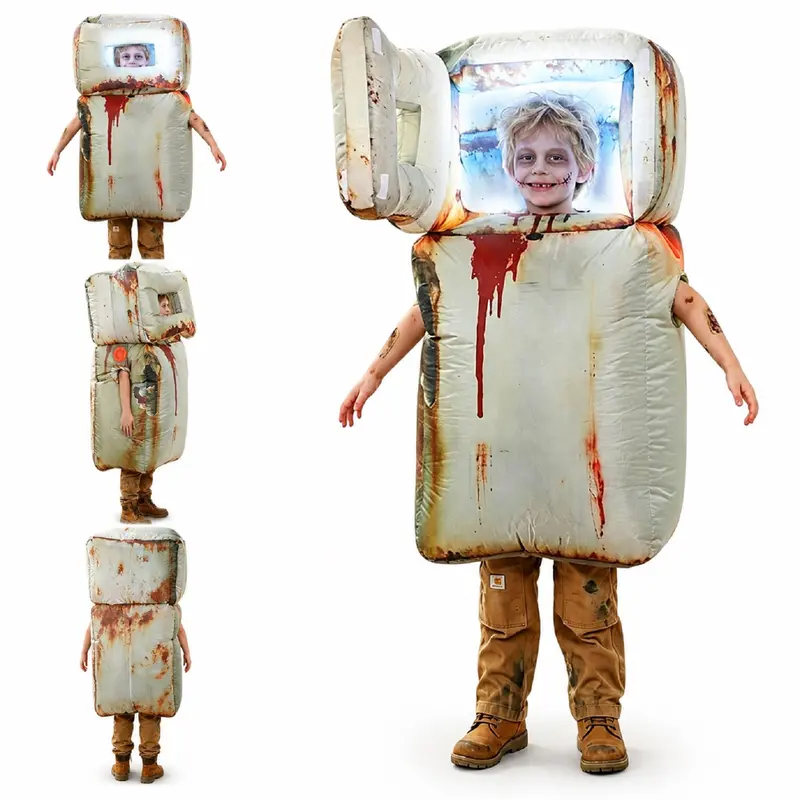 Kids Scary Halloween Inflatable Refrigerator Costume with LED Lights