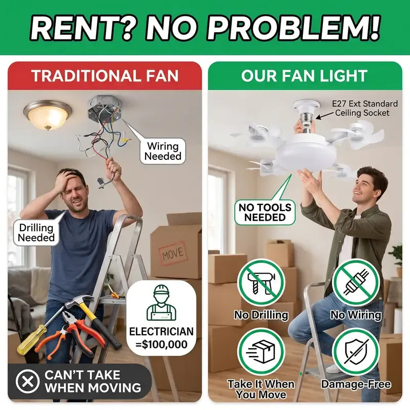 ✨2026 New E27 Socket Ceiling Fan Light - 2-in-1 Silent LED Fan with Remote Control