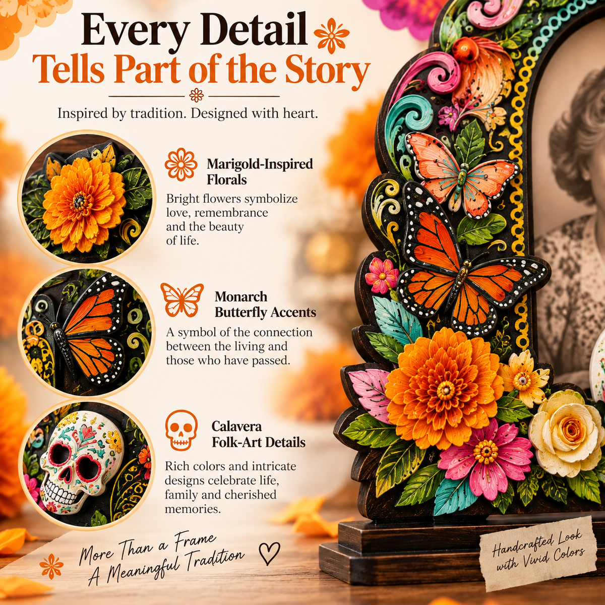 Day of the Dead Memorial Photo Frame Set – 6 Colorful Wooden Ofrenda Frames