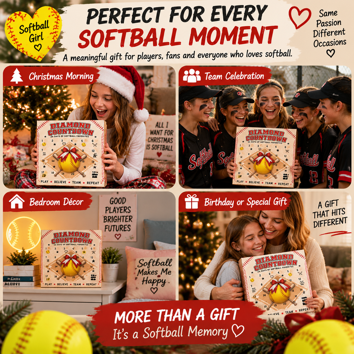 🥎 Softball Advent Calendar – 24-Day Christmas Countdown Gift for Girls, Players & Teammates