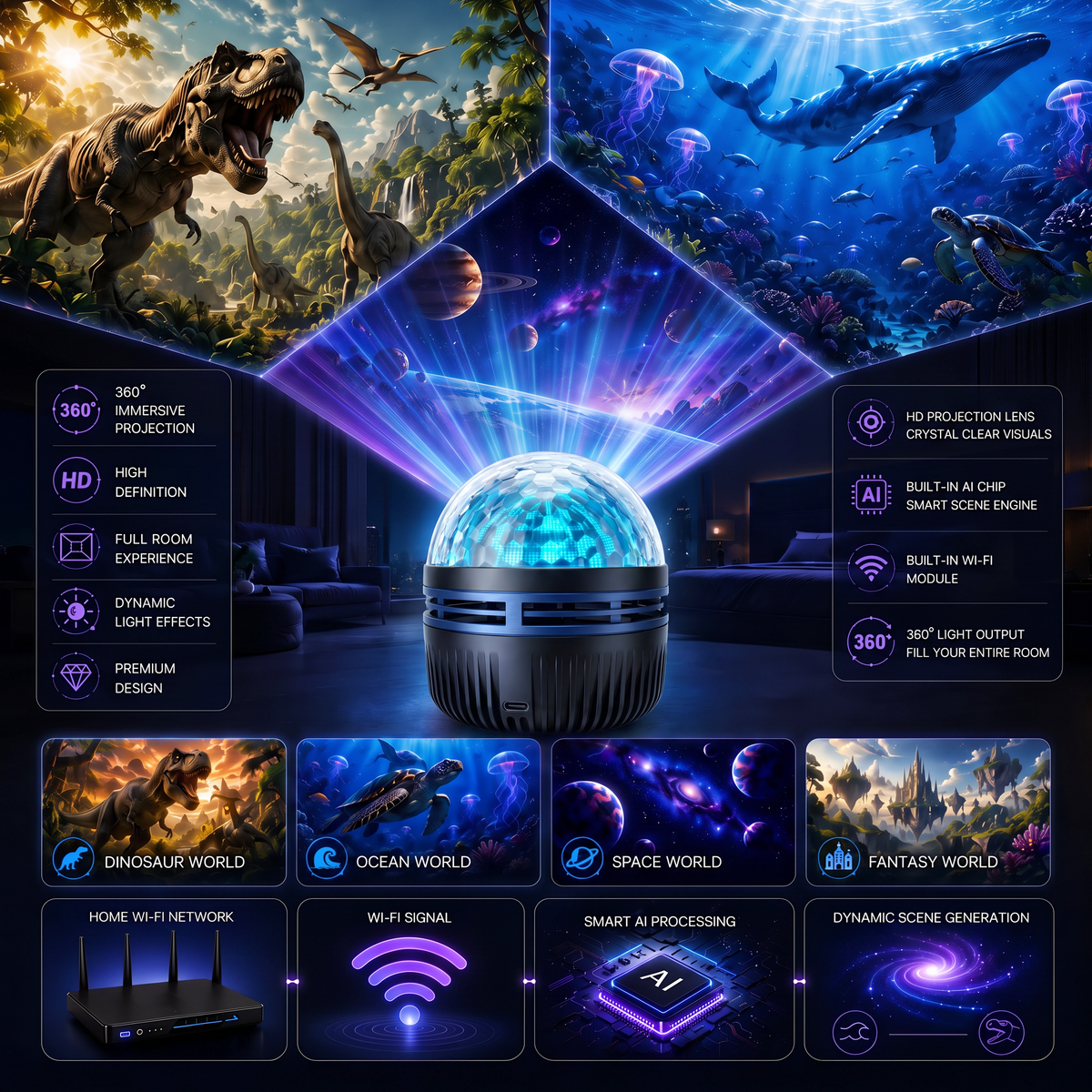 🔥Galaxy Projector, Create Fantastic Night Scenes In Your Room