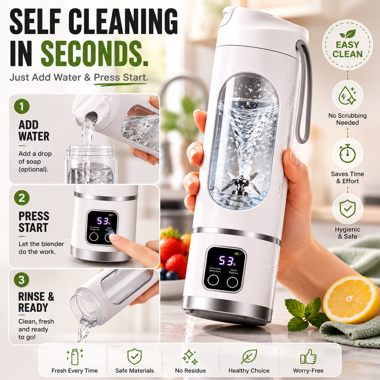 🔥Portable USB Blender with LED Display - Perfect for Smoothies & Juices