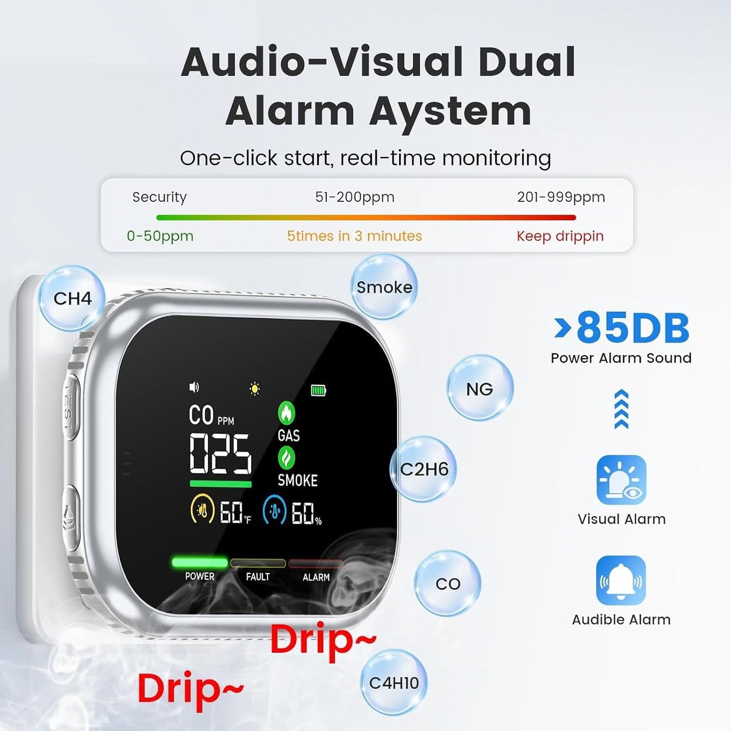 ⚡️2026 New Portable Environment Detector with HD Display Temperature Humidity, 5-in-1 Plug in Sensors, Built-in Battery for Home, RV, Hotel, Camping, Car, Travel 1PCS