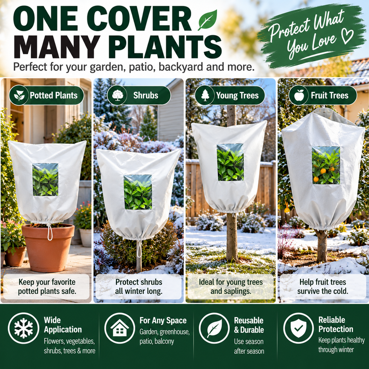 ❄️ Reusable Winter Plant Protection Cover – Frost Guard with Zipper, Drawstring & Clear Viewing Window