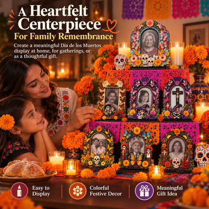 Day of the Dead Memorial Photo Frame Set – 6 Colorful Wooden Ofrenda Frames