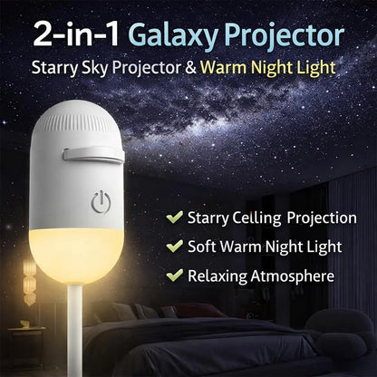 2-in-1 Galaxy Projector Night Light | USB Mini Star & Moon Projector for Bedroom, Adjustable Brightness, 360° Projection