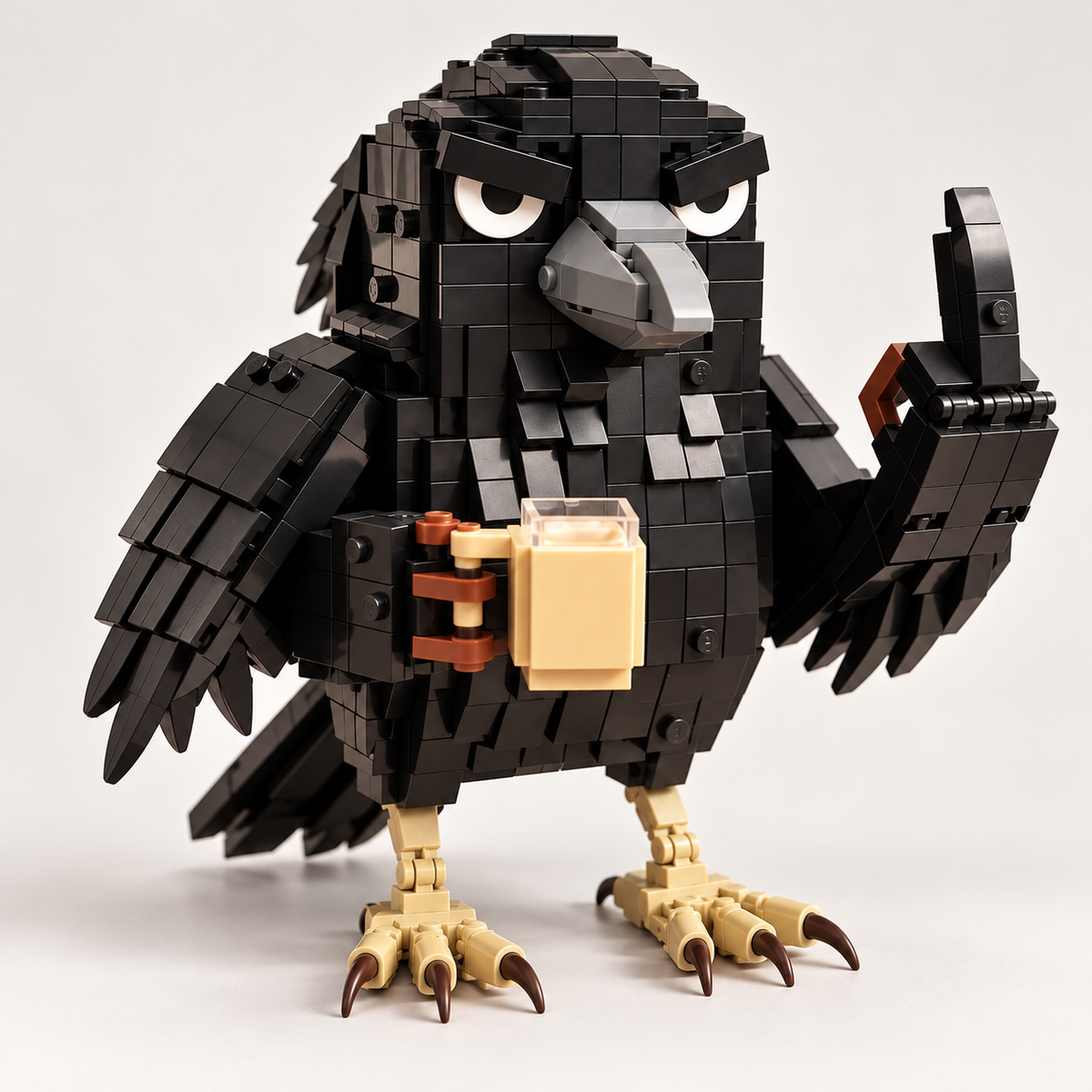 🐦 Grumpy Crow Building Block Set – Funny Coffee-Loving Desk Buddy ☕🧱