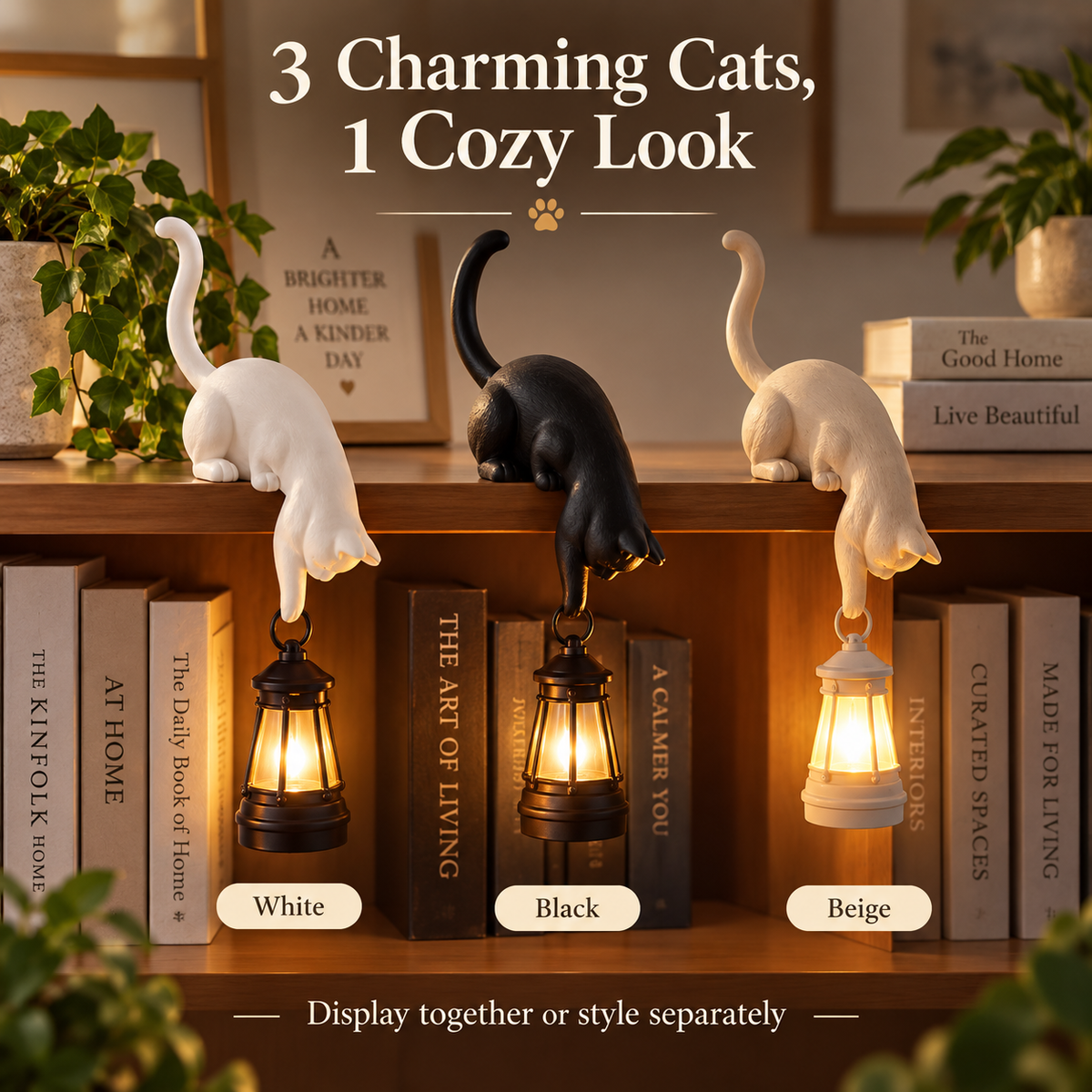 🐱 Cat Shelf Lantern Decor – Whimsical Hanging Light & Key Holder for Cozy Home Spaces