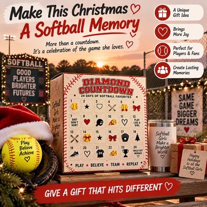 🥎 Softball Advent Calendar – 24-Day Christmas Countdown Gift for Girls, Players & Teammates