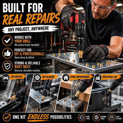 🛠️  Rivet Nut Tool – M3-M8 Rivnut Kit, Carbon Steel Manual Riveter, Auto Repair & Workshop Use