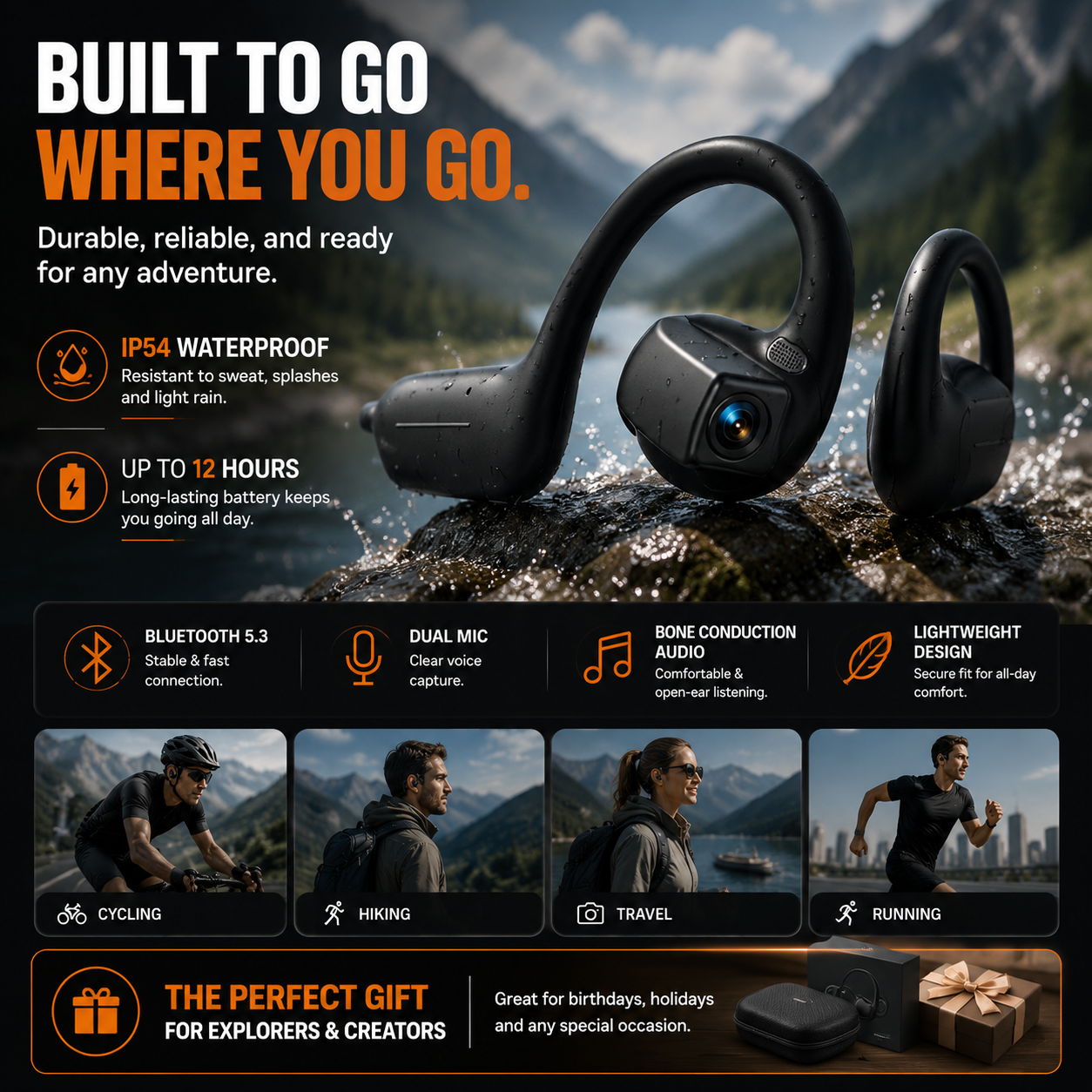 👂8MP Smart Camera Open-Ear Headset – EIS Video, AI Assistance & 12H Battery