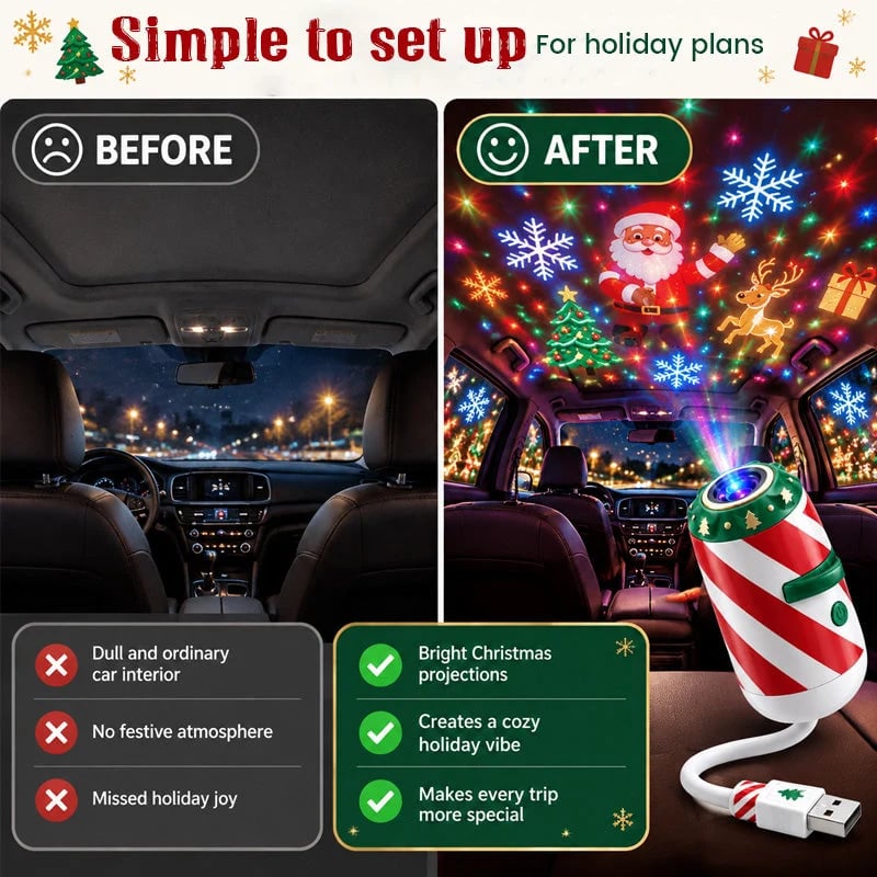 🎄 Merry Ride Christmas Car Projector Light – 5D Festive Projection Effect