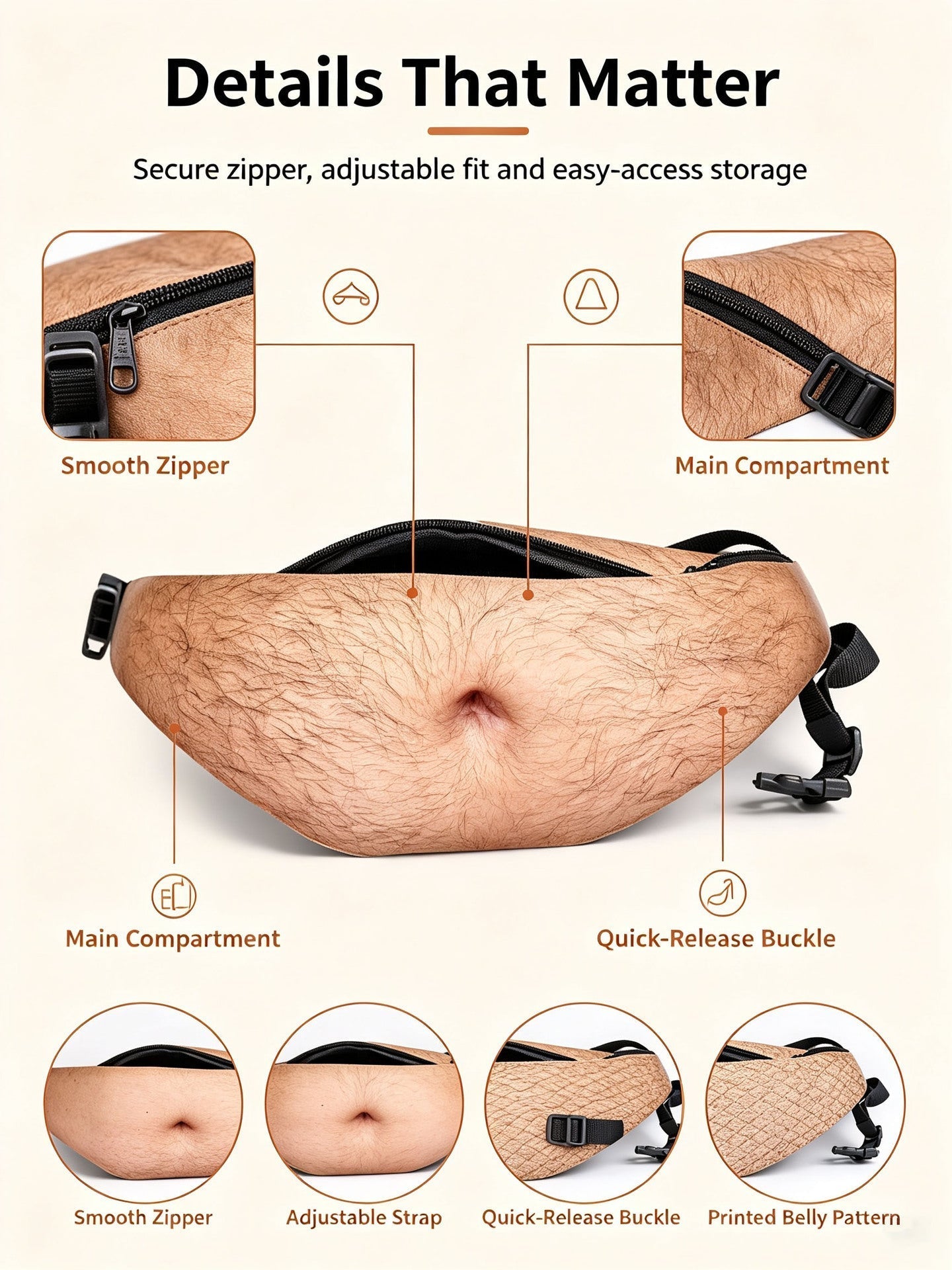 😂Beer Belly Fanny Pack | Realistic Belly Print Waist Bag in 4 Patterns