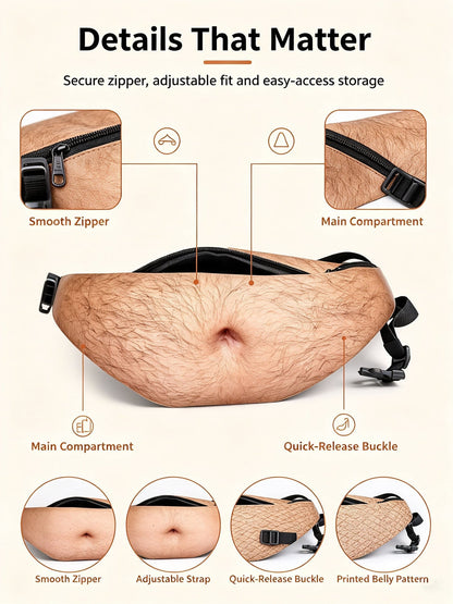 😂Beer Belly Fanny Pack | Realistic Belly Print Waist Bag in 4 Patterns
