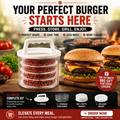 🍔 Burger Patty Press Kit – Make Perfect Homemade Burger Patties Every Time | BBQ Essential