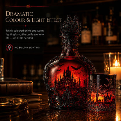 🦇🍺Gothic Vampire Castle Whisky Decanter & Tumbler