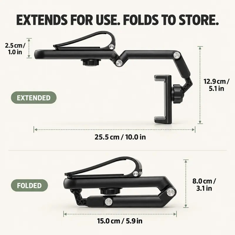 Foldable Car Phone Holder for Sun Visor, Adjustable Arm with 360° Phone Rotation, Spring Clip Mount for 4–6.5 Inch Smartphones, Black,toolupgrade