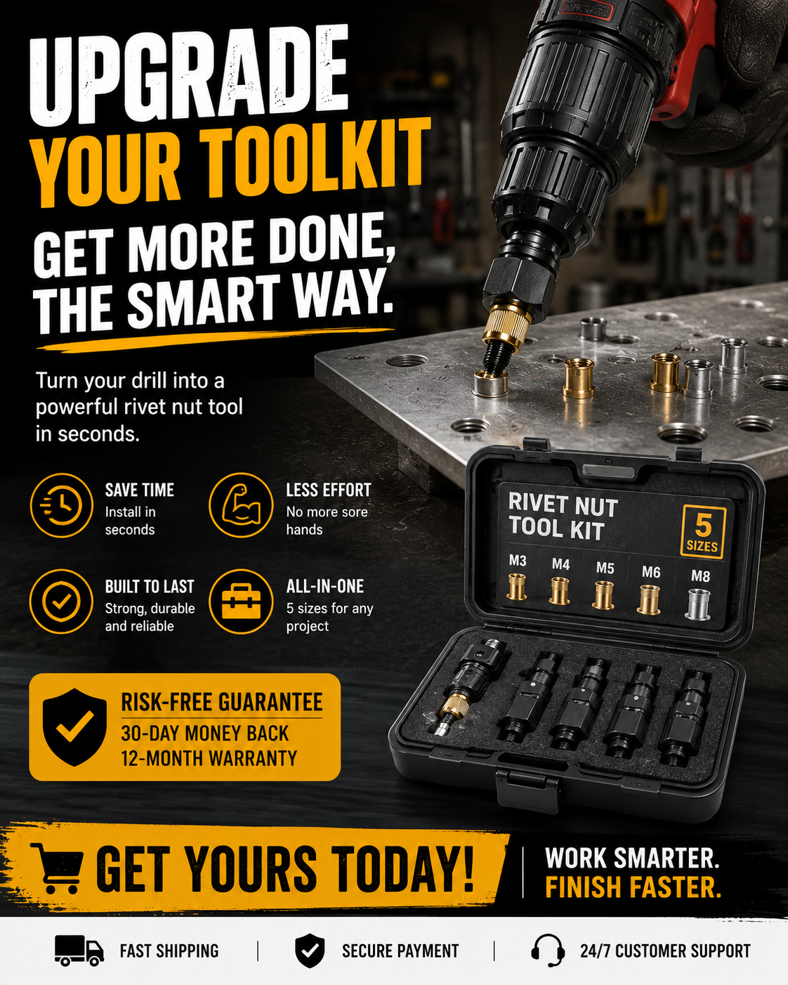 🛠️  Rivet Nut Tool – M3-M8 Rivnut Kit, Carbon Steel Manual Riveter, Auto Repair & Workshop Use