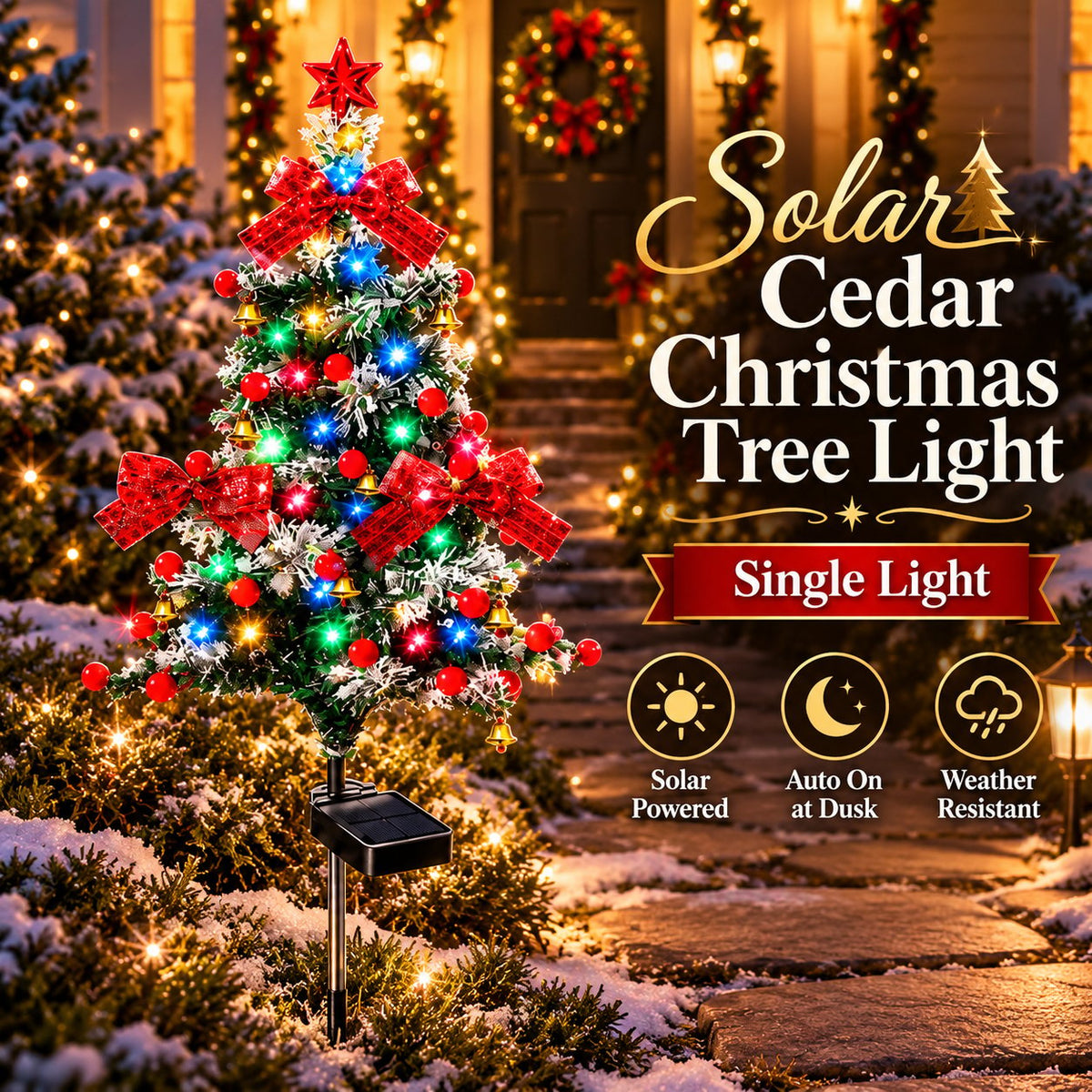 🎄 49% OFF – Solar Cedar Christmas Tree Lights | Warm Outdoor Holiday Glow ✨