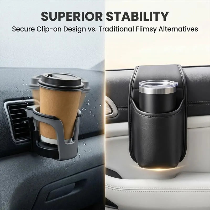 Leather car door storage pocket - double-layer compartments