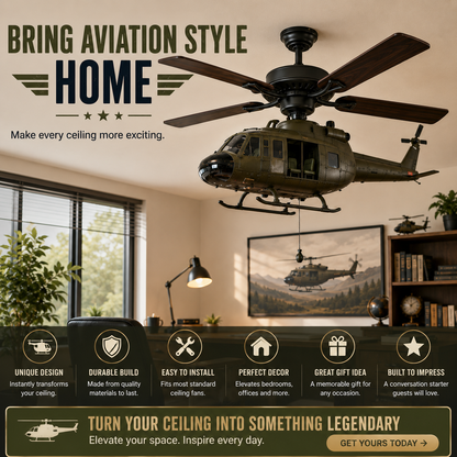 🛩️ Military Helicopter Ceiling Fan Decor – Realistic Hanging Ornament for Man Cave & Home