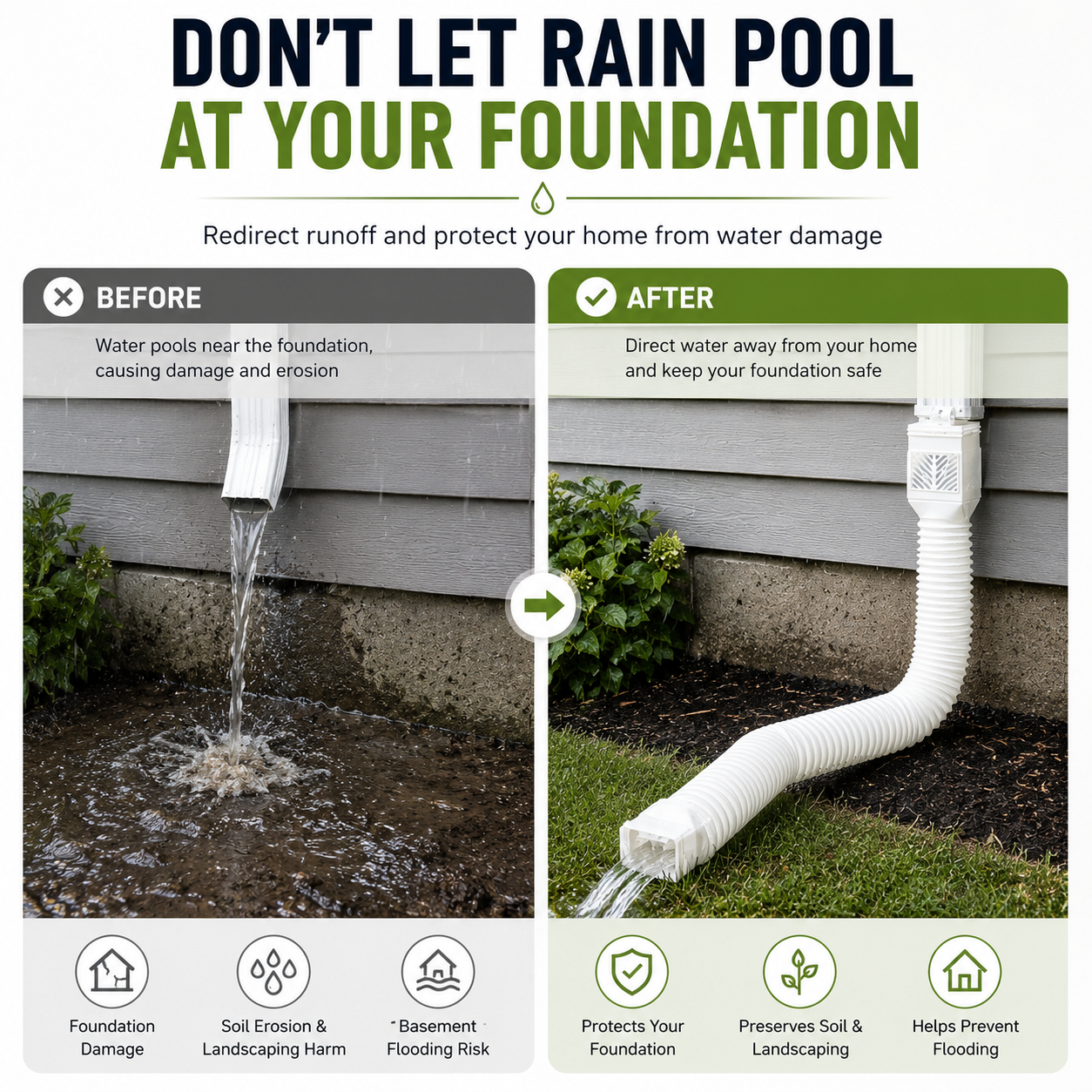 🏡 Flexible Rain Gutter Downspout Extension Kit  – Adjustable 22"-63" Drain Pipe with Leaf Filter for Foundation Protection
