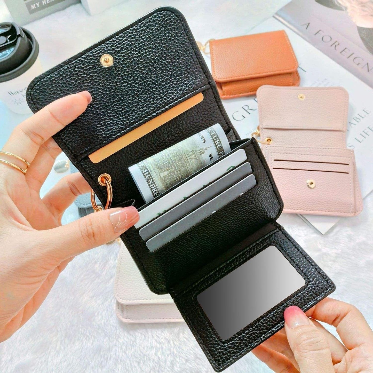 ⚡RFID Short Wallets for Women – Fashionable Card Holder with Key Ring & Coin Purse