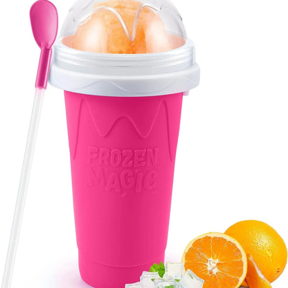 Slushy Cup, Freeze, Squeeze and Enjoy! Slushie Magic Cup, Homemade DIY  Gadget with Lid & Straw Spoon  350ML, Washable, BPA free Kitchen Utensils Mug
