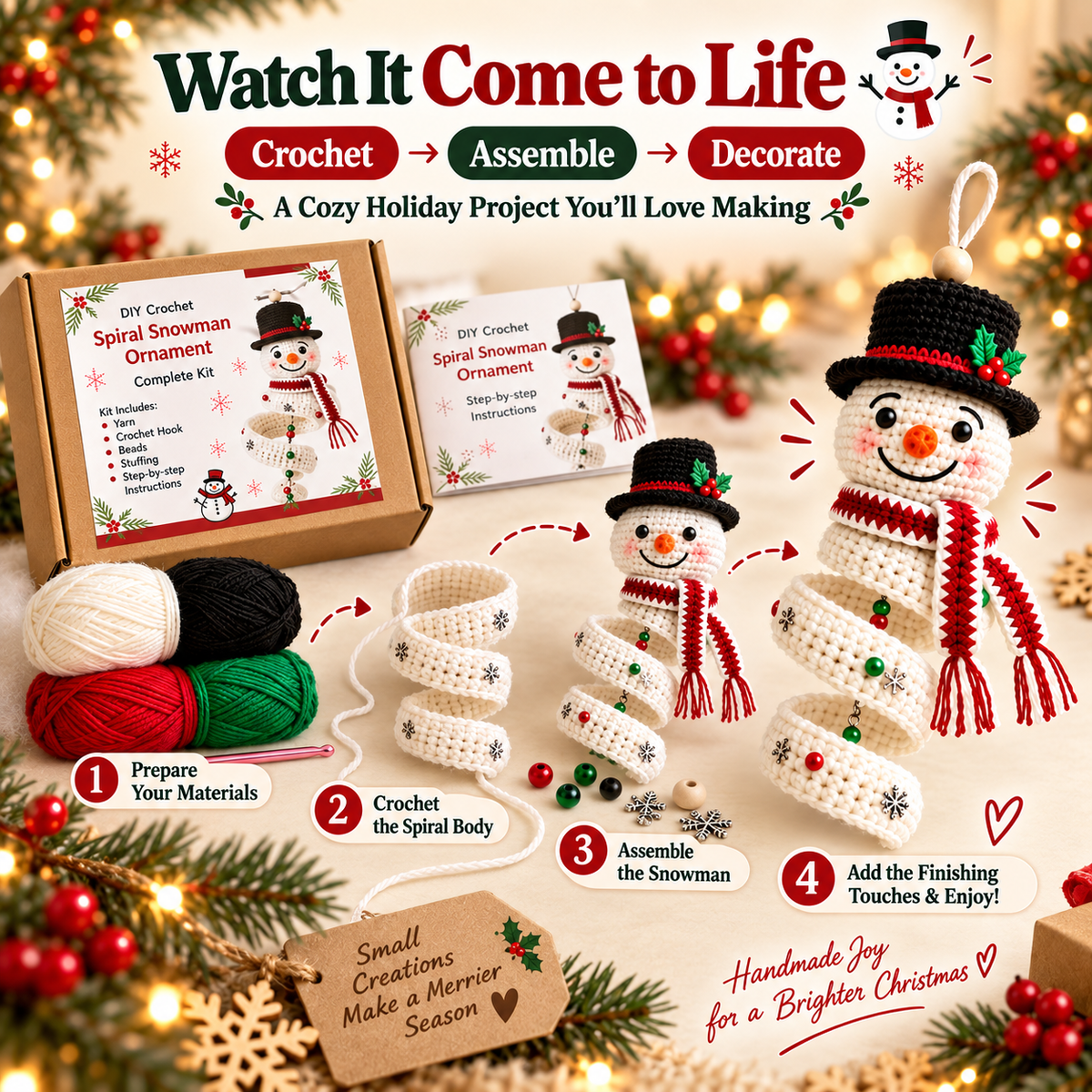 ☃️ DIY Crochet Spiral Snowman Ornament Kit – Make Your Own Christmas Keepsake