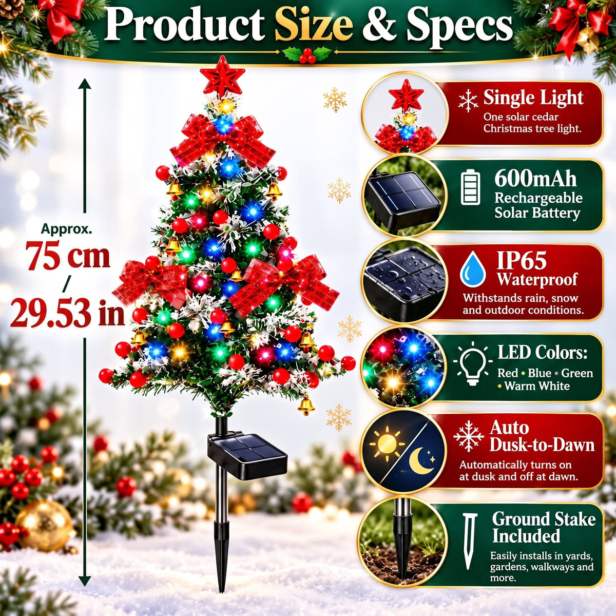 🎄 49% OFF – Solar Cedar Christmas Tree Lights | Warm Outdoor Holiday Glow ✨