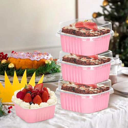 🧁 30Pcs Pink Mini Baking Cups with Lids – 5oz Disposable Dessert Containers