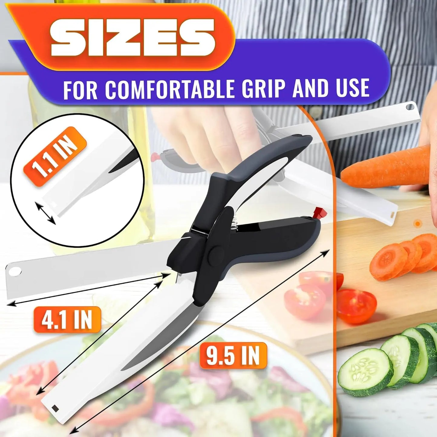 2 in 1 Kitchen Scissors for Food – Stainless Steel Blade & Plastic Cutting Board Scissors