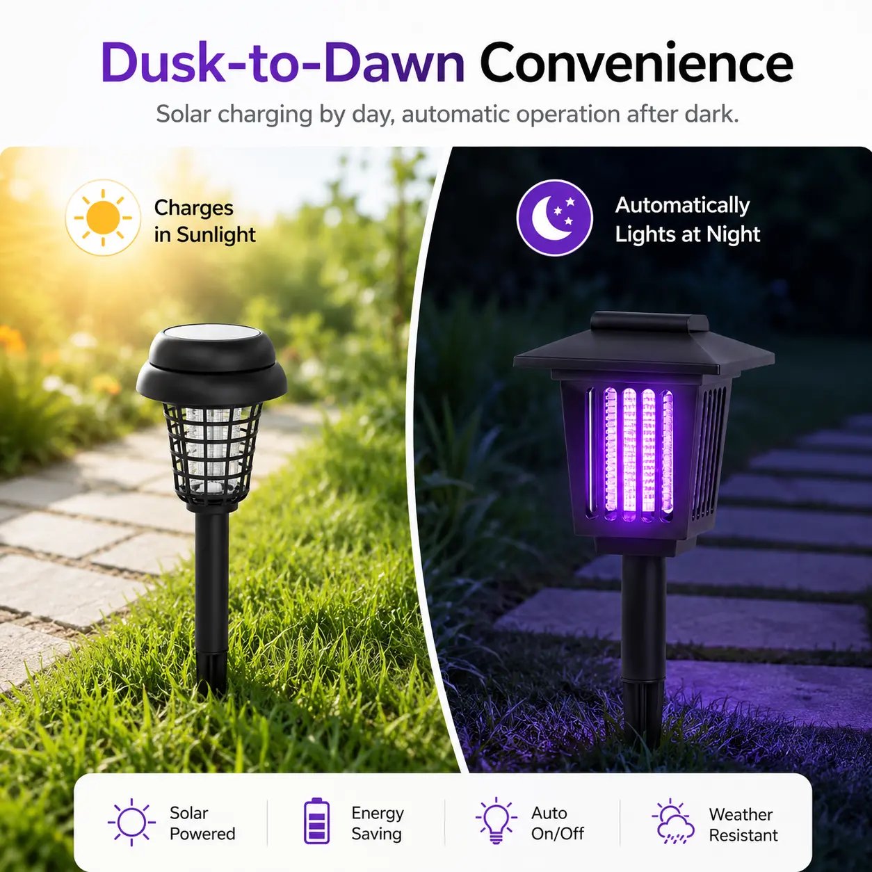 🔥Summer 50% OFF☀️ 2-in-1 Solar Bug Zapper – UV Mosquito Killer + Soft Pathway Light, Auto Dusk-to-Dawn, IP65