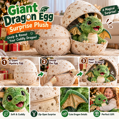 🐉 Giant Dragon Egg Surprise Plush – Unzip & Reveal Your Cuddly Dragon 🥚✨