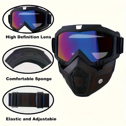 A Full-face Goggle with Anti-fog High-definition Lenses, a Detachable and Adjustable Ski Mask, and a Comfortable Sponge Pad - Made of Plastic.