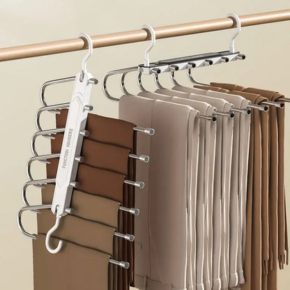 6 Layer Pants Hanger Space Saving Closet Organizer with 65mm Wide Spacing, Anti-Slip Multifunctional Pants Rack for Jeans Trousers Wardrobe