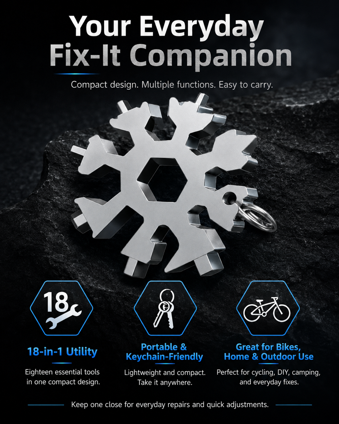 🔧 18-in-1 Snowflake Multi-Tool Wrench | Compact EDC Tool