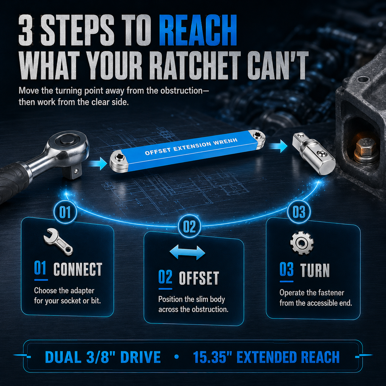 🛠️3/8" Offset Wrench Set – Reach Tight Bolts, No Part Removal Needed