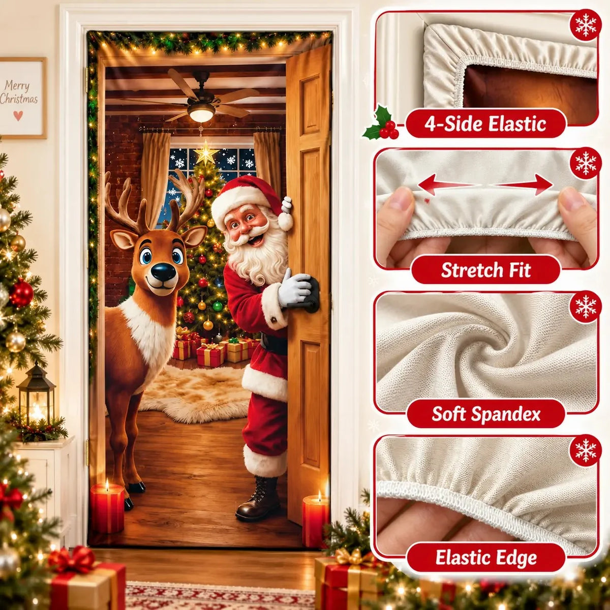 🎄 Christmas Stretch Door Cover – Elastic Santa Holiday Door Wrap