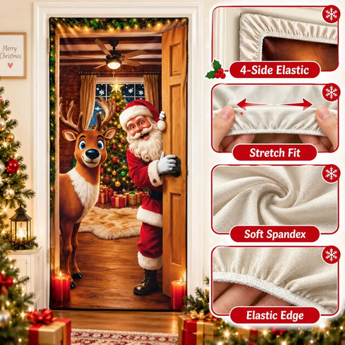 🎄 Christmas Stretch Door Cover – Elastic Santa Holiday Door Wrap