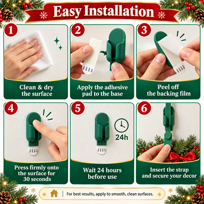🎄 6-Pack Adjustable Christmas Wreath Hangers – No-Drill Peel & Stick Holiday Hooks ✨