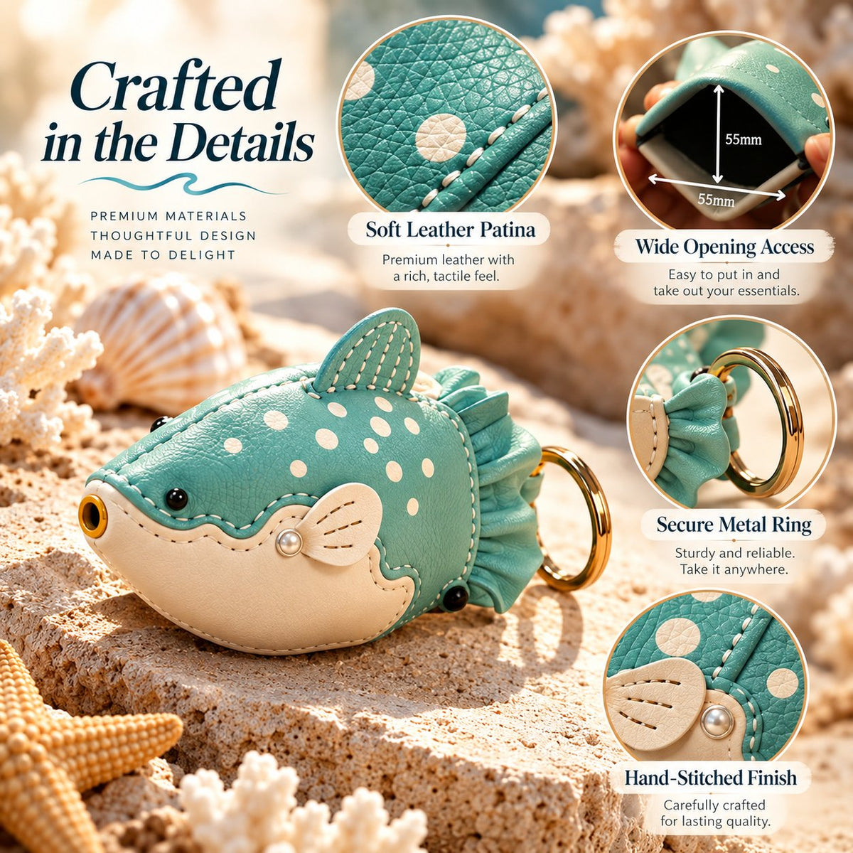 ✂️ Premium Leather Whale Shark Coin Purse | Hand-Stitched Ocean Key Holder