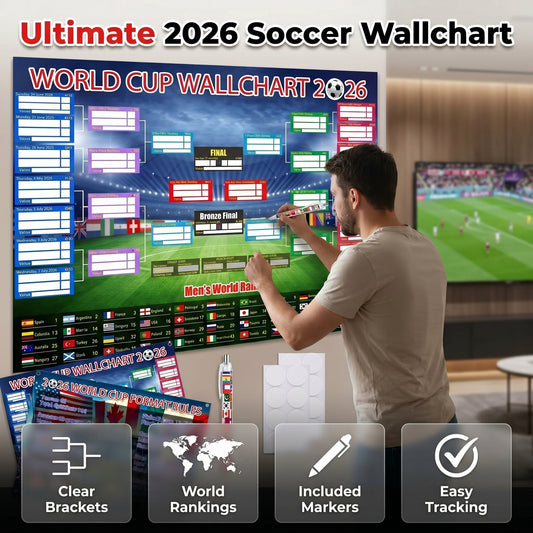 ⚽  Ultimate 2026 Soccer Fan Wall Chart Kit – Group Stage & Knockout Posters (23.6” x 35.4”), Marker Pen & Mounting Strips Included