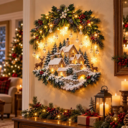 ✨last Day 49% Off✨snowy Village Glow Cascade™ – Lighted Winter Country Christmas Wall Decor✨