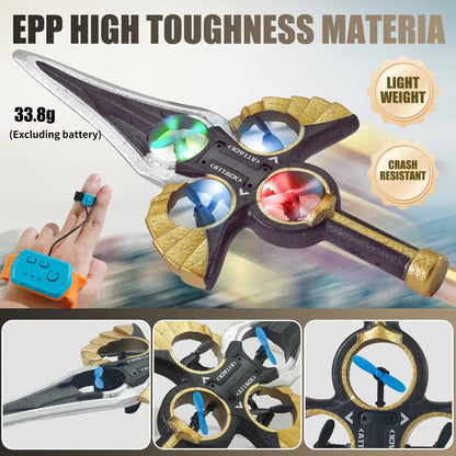 LED Flying Spin Sword Toy with Gesture Wrist Remote - Glowing RC Hover Drone Blade with Extra Batteries